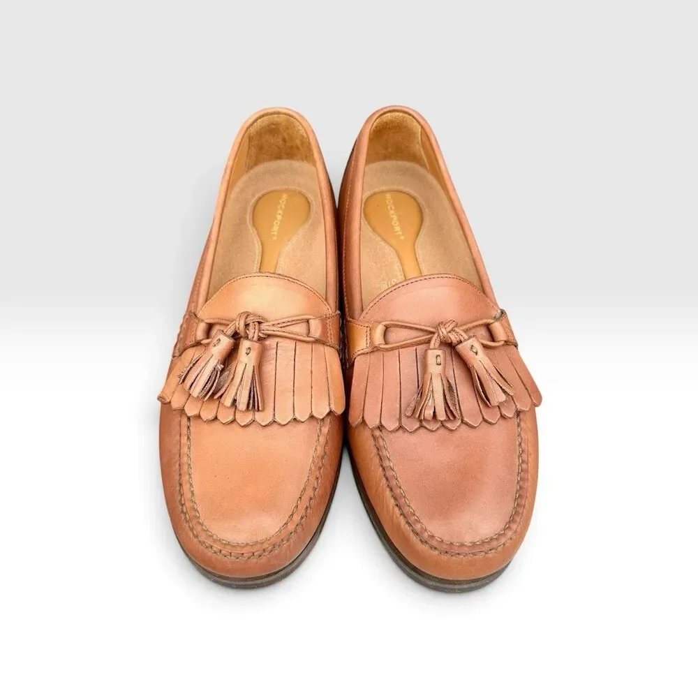 Rockport Mens 9.5 W Kiltie Tassel Loafers Brown Leather DMX Comfort Shoes